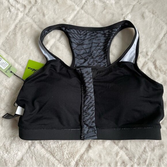 Sam Edelman | Gray and Black Geo Print Zip Front Bra | Size Extra Small - Picture 8 of 13